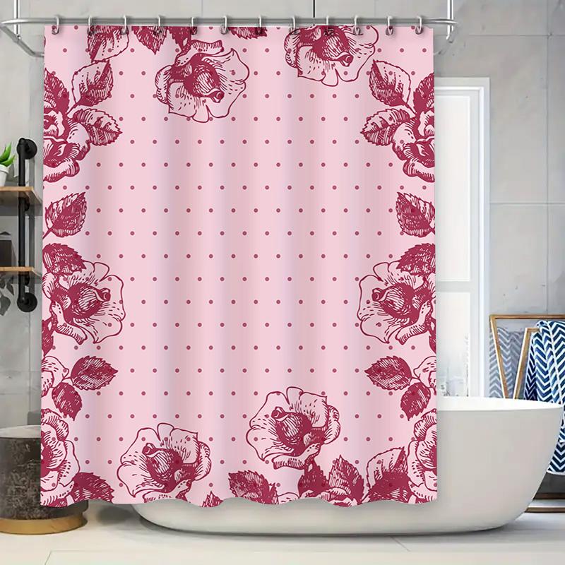 

Vintage Pink Floral Print Waterproof Bath Shower Curtain For Bathroom Decor Red Rose Flower Design. W60H190(CM)-1 Pcs