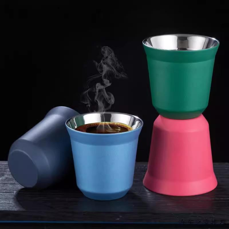 Summer Simple Flat Bottom Cup Stainless Steel Double-Layer Inner Tank Capsule Coffee Cup High-Grade Solid Color Water Cup