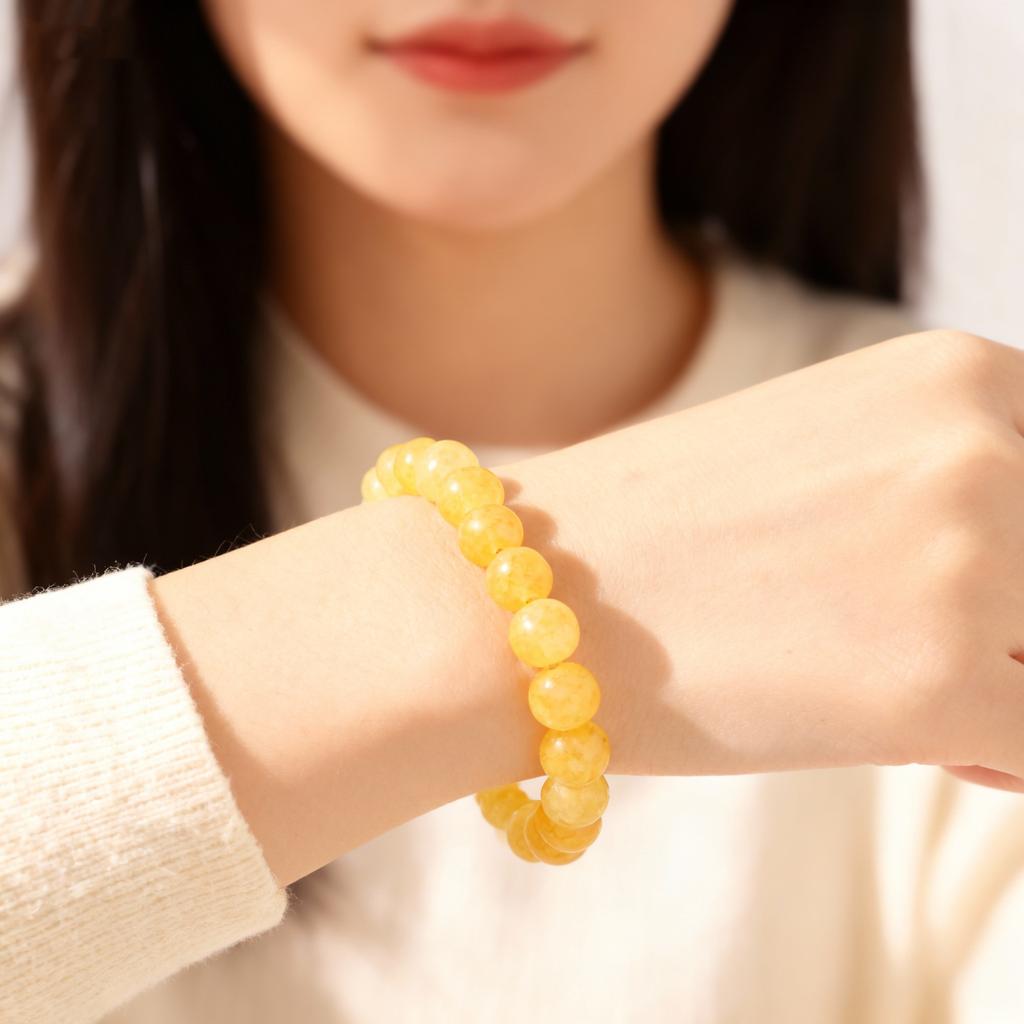 Yellow Citrine Crystal Brazaletes Stone Beaded Bracelet for Women Men Accessory