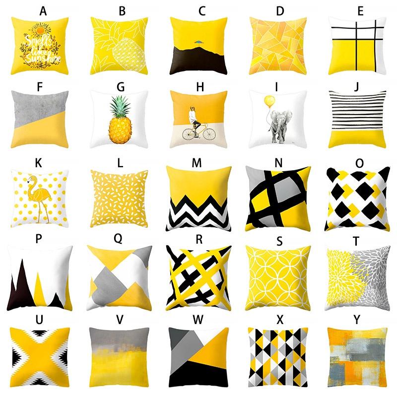 Classic Yellow Geometric Pillow Case Crafted From Luxurious Peach Skin Cashmere