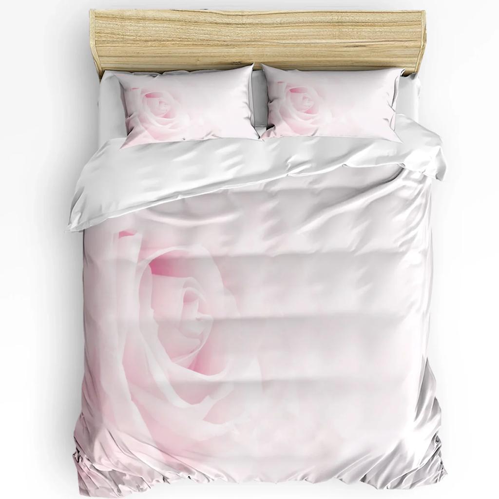 Pink Rose Flower Bouquet White Bedding Set 3pcs Duvet Cover Pillowcase Kids Adult Quilt Cover Double Bed Set Home Textile