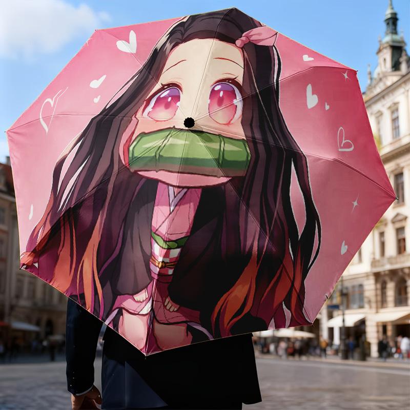 Nightmare Nezuko Slayer Automatic Folding Umbrella - 8-Rib Travel Umbrella with Auto Open/Close & Portable Gifts for holidays or birthdays