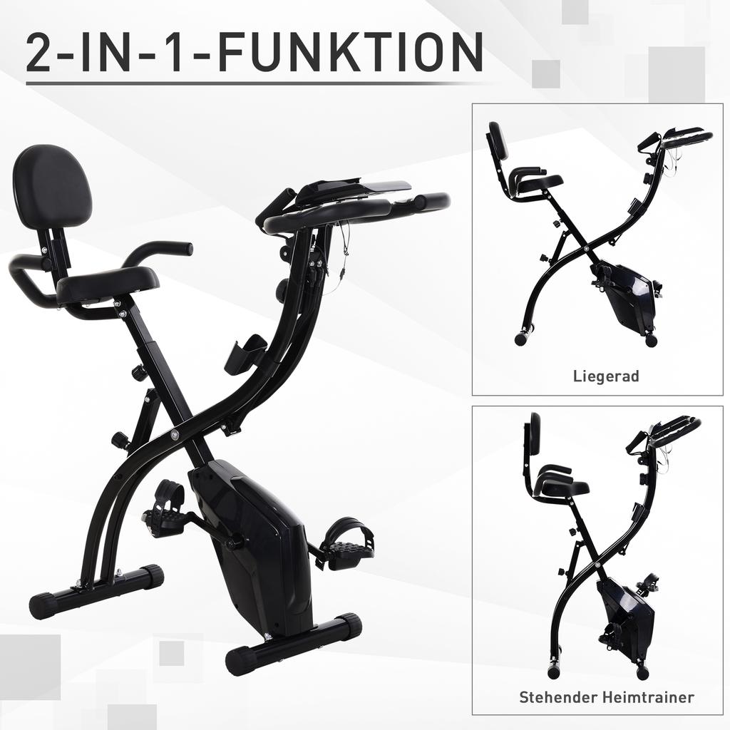 2-in-1 Folding Exercise Bike with 8-Level Magnetic Resistance, Arm Resistance Band, Pulse Sensor, Black