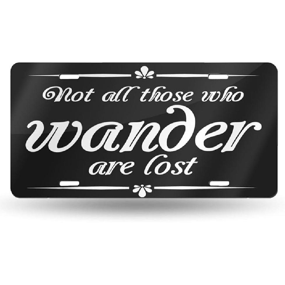 Black And White Compass Rose Front License Plate Aluminum Decorative License Plates Funny Metal Car Plate 6"X12" Novelty Vanity Tag Cover With 4