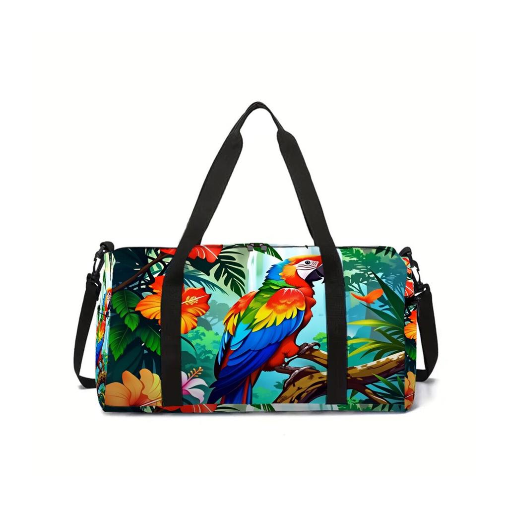 Colorful Parrot Pattern 2D Cartoon School Travel Bag Large Capacity Zipper Luggage Bag Best Gift for Boys Girls Fashion Style