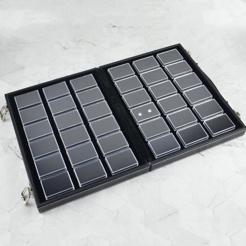 Clear Rectangular Jewelry Box with Handmade Leather Handle Displaying Organizers Suitable for Organizing Rings Bracelets