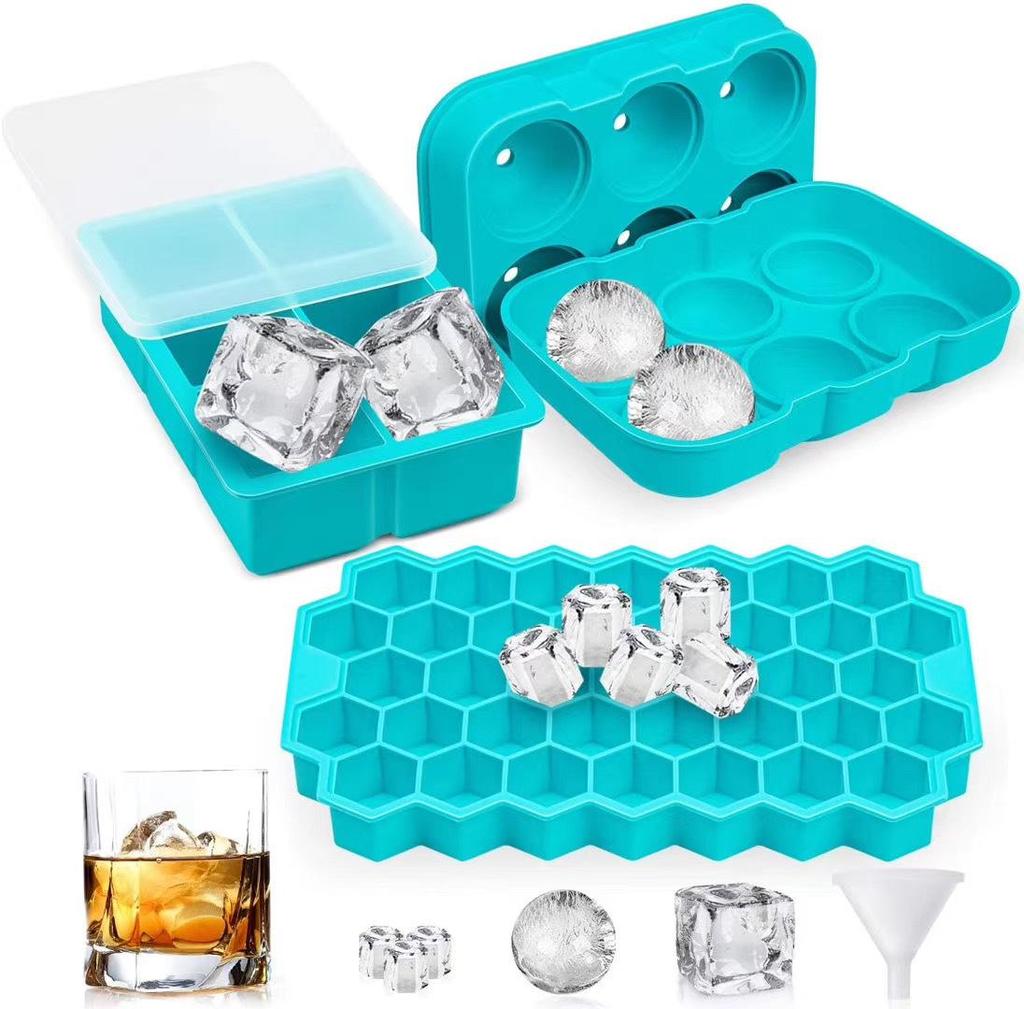 6-Piece Silicone Ice Cube Tray Set with Square and Round Molds