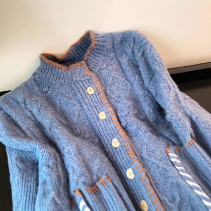 Recommended Personal Favorites ~ Contrast Color Soft Waxy Twist Sweater Jacket for Women in Autumn and Winter Loose and Slim Knitted Cardigan Top