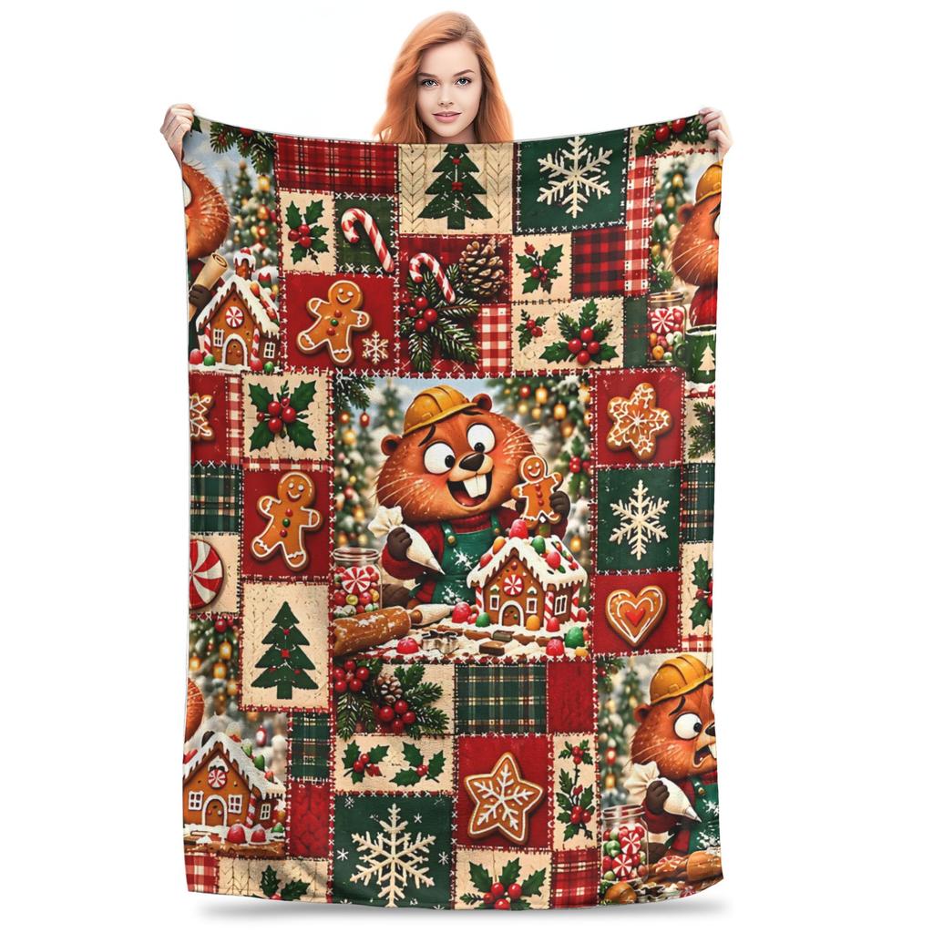 1PC Gingerbread Architect Beaver Christmas home room decorations Winter Blankets for Adults Bedding Home Interior Sofa Knee