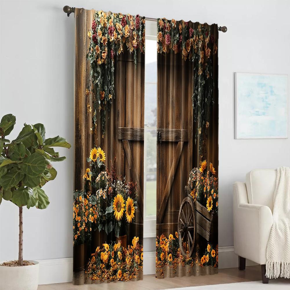 2 pcs   versatile polyester transparent curtains for home decoration Rustic Barn Door for use in bedrooms and living rooms