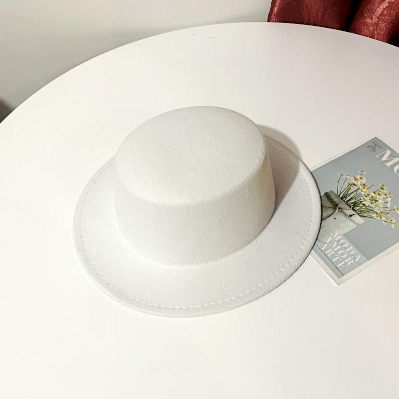 British Black Woolen Hat Men's Fashion Trendy Casual Versatile Stage Hat Men's Performance Flat Top Hat Women