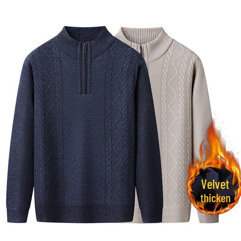 Men's High Neck Half-Zip Fleece Sweater – Trendy, Thick Knitwear for Autumn & Winter