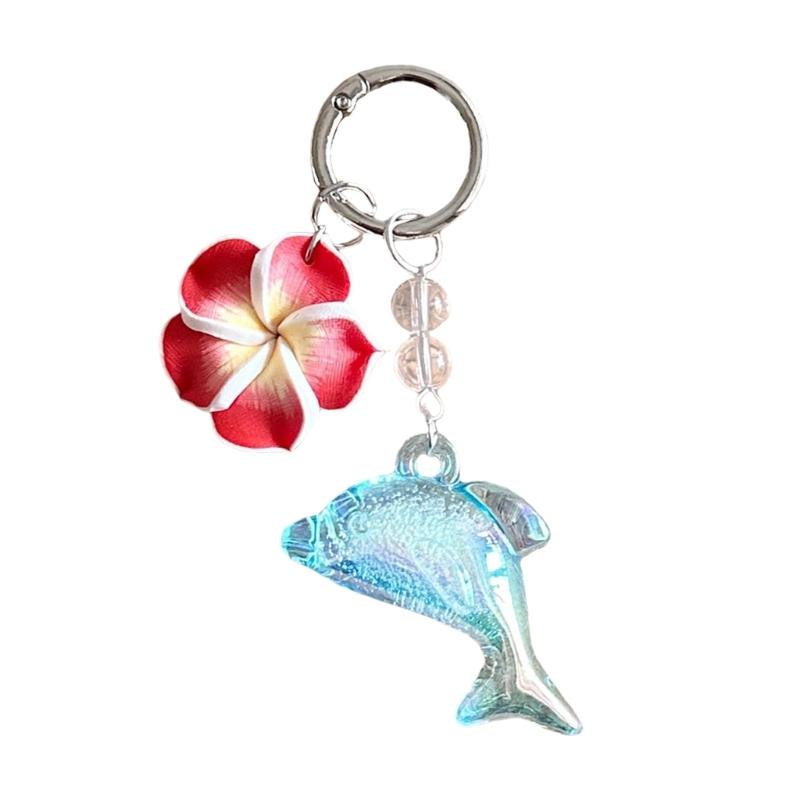 Delicate Floral Dolphin Keychain Lightweight Plastic Design Hanging Ornament Versatile Decoration For Keys Phones