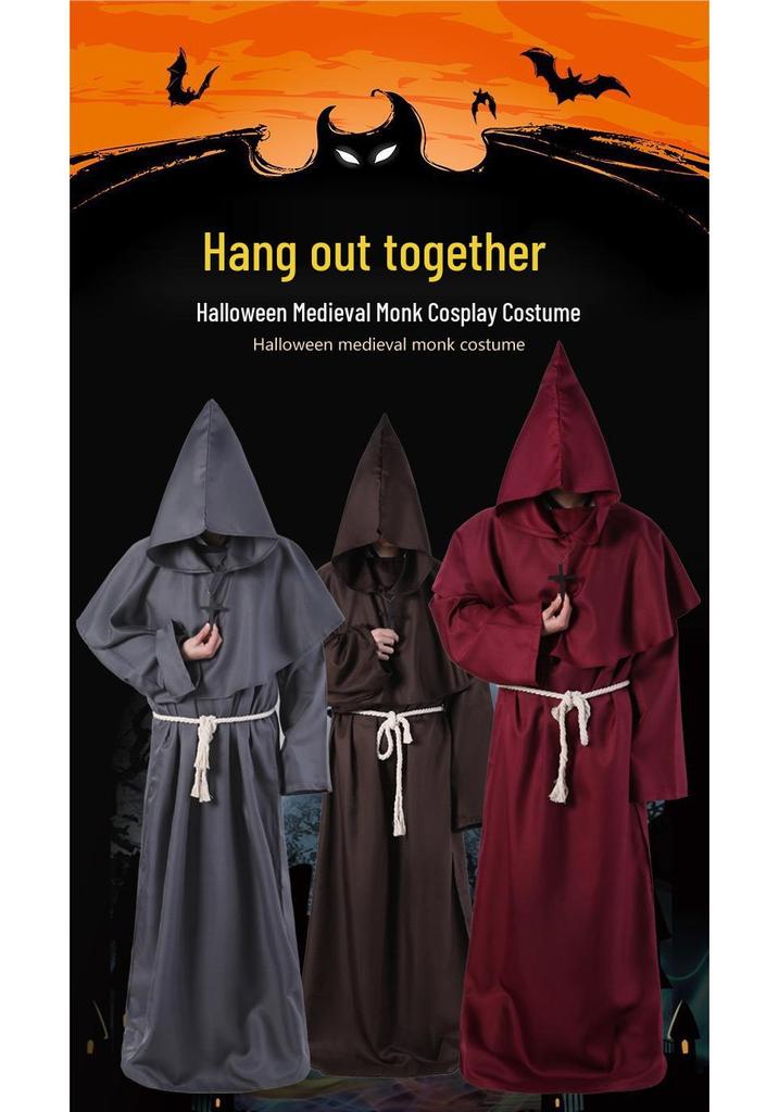 Shenweida Halloween Mittelalter Mönchskutte Kostüm - Zauberer und Priester COSPlay Schal
