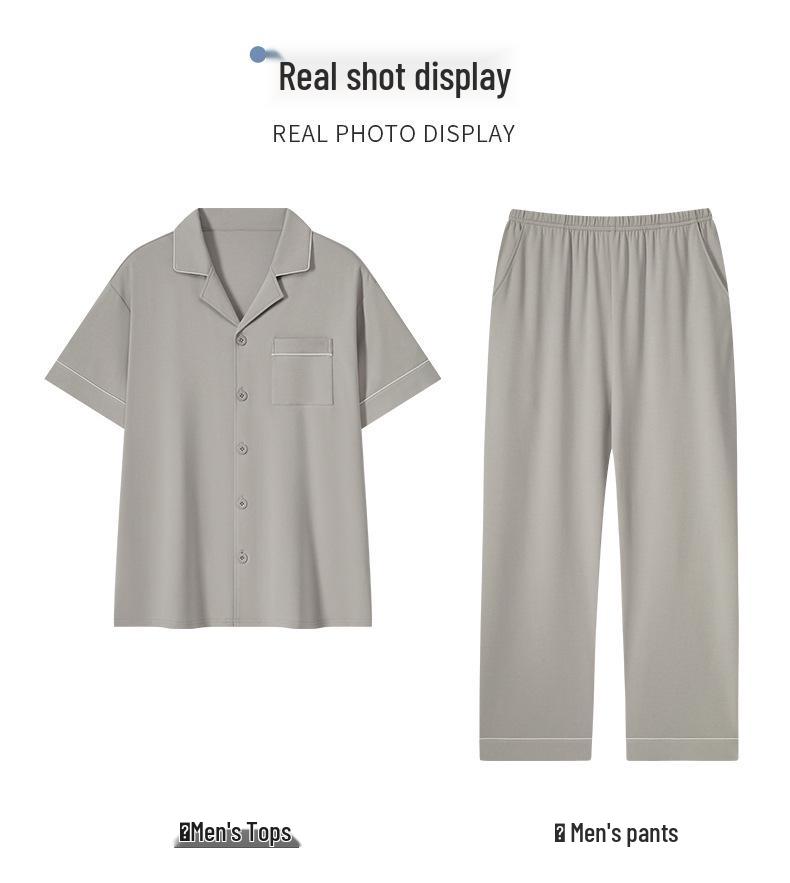 Men's 100% Cotton Summer Pajama Set: Loose Short Sleeve Top & Long Pants for Middle-Aged Dads, Plus Size, High-End Comfort Home Wear