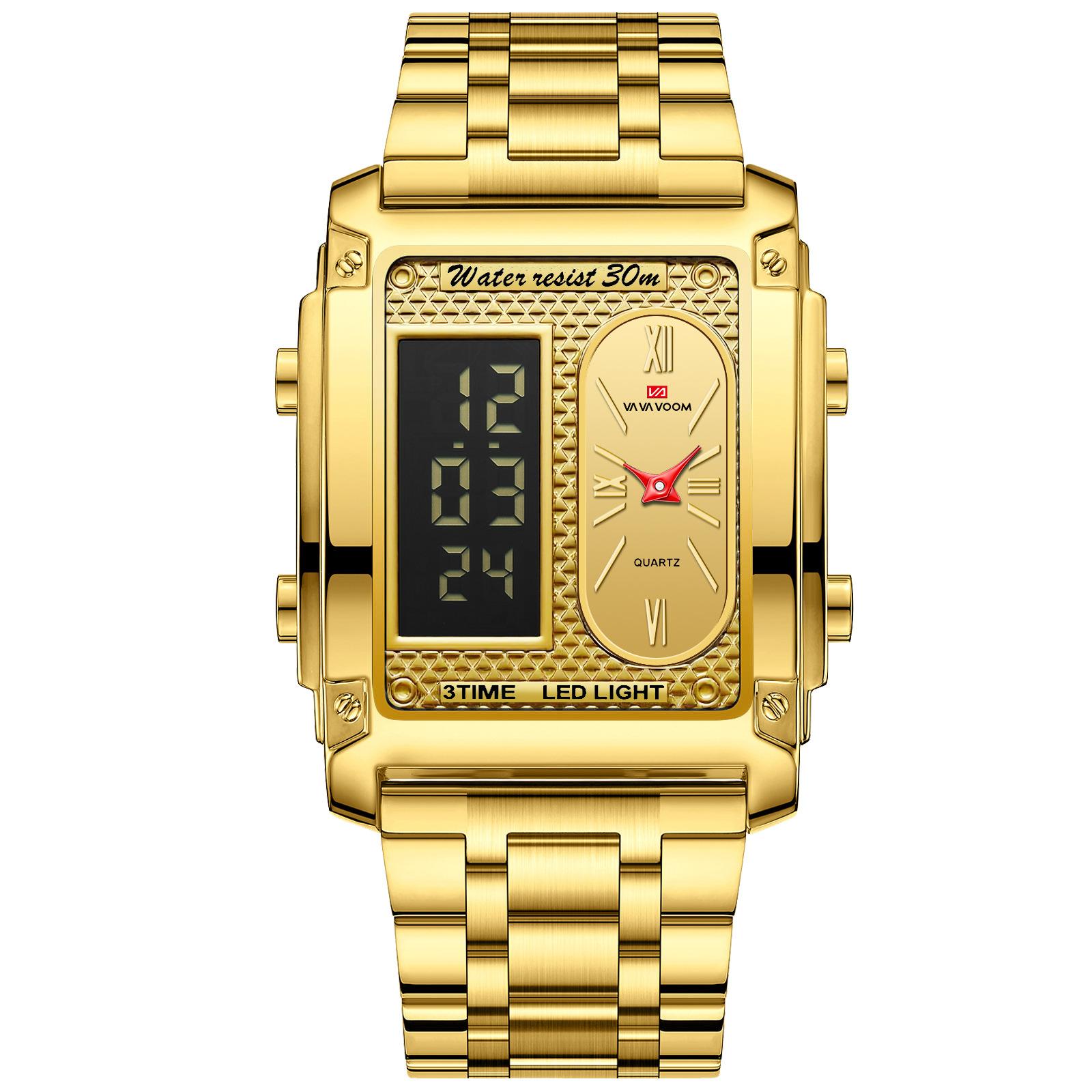 

Квадратные цифровые часы с двойным экраном для мужчин, спортивные водонепроницаемые кварцевые наручные часы