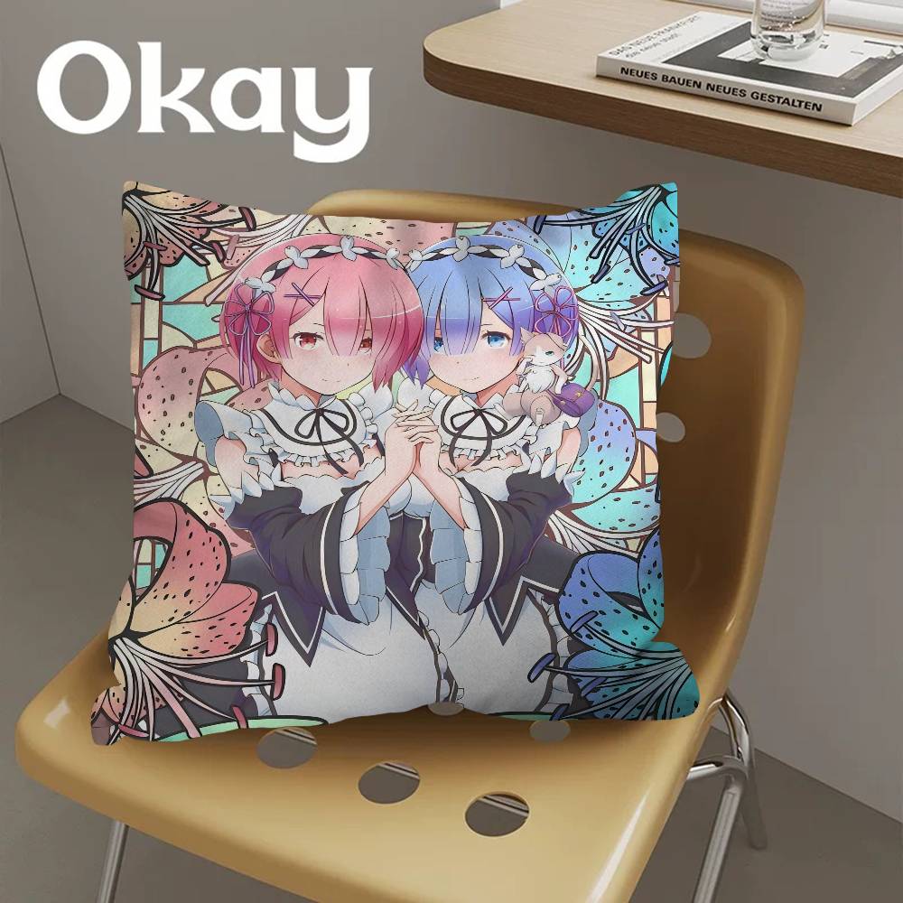 Anime Re Zero Cushion Cover Inches Farmhouse Decor Home Throw Pillow Covers for Couch Decorations