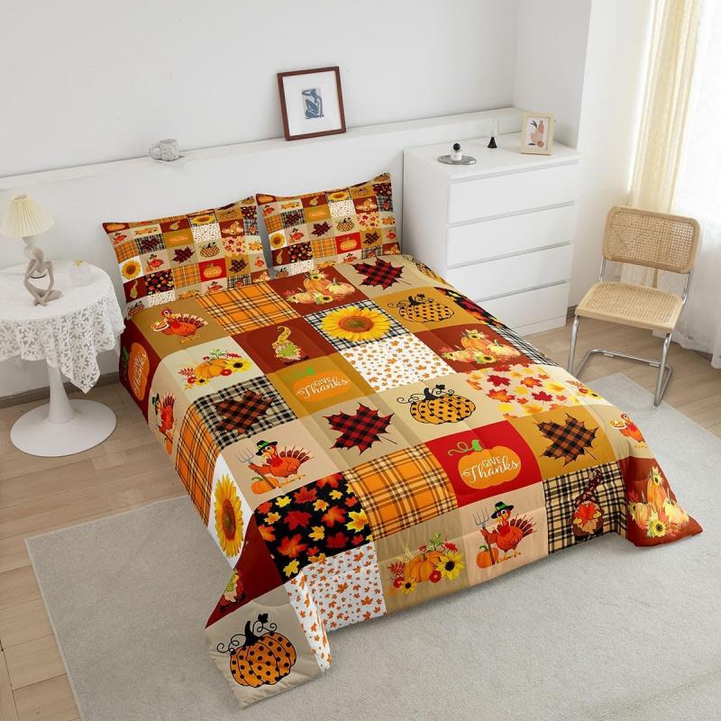 Høst Gresskar Landlig Gårdshus Lønneblad Solsikke Dynesett Thanksgiving Kalkun Gutt Jente Voksen Romdekorasjon