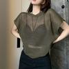 Temperament Perspective Hollow Knitted Shirt Summer Spicy Girl Loose Fashion Short Sleeve Top Female Chic