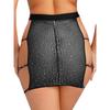 Womens Sparkly Rhinestone Mesh Miniskirt Elastic Waist Side Cutouts Bodycon Design See Through Club Skirt