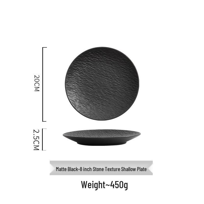 Black and White Ceramic Food-Grade Shallow Plate - Luxury Style for Meals and Breakfasts