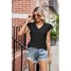 2026 Summer New Women's V-neck T-shirt with Hollow Out Short Sleeves Casual Top