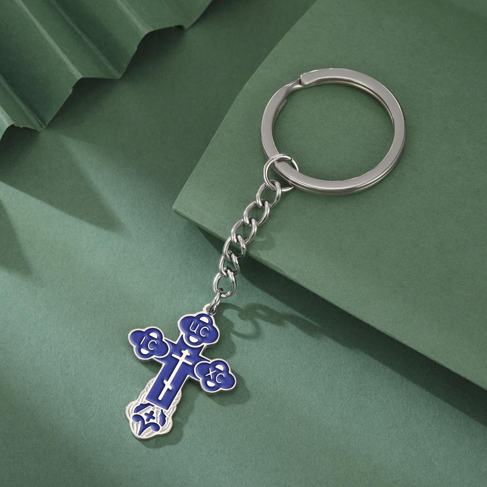 Dawapara Eastern Orthodox Cross Keychain Russian Orthodox Cross Keyring Crucifix Religious Christian Stainless Steel Jewelry