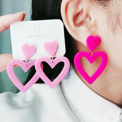 Korean Colorful Cute Hanging Drop Earrings For Women Luxury Arcylic Heart Long Big Earring for Grils Party Dangle Brincos