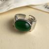 925 Sterling Silber Ringe für Damen Paar Minimalistisch Handgemacht Großer Grüner Stein Ring Feiner Schmuck Geschenk Allergie Vorbeugen
