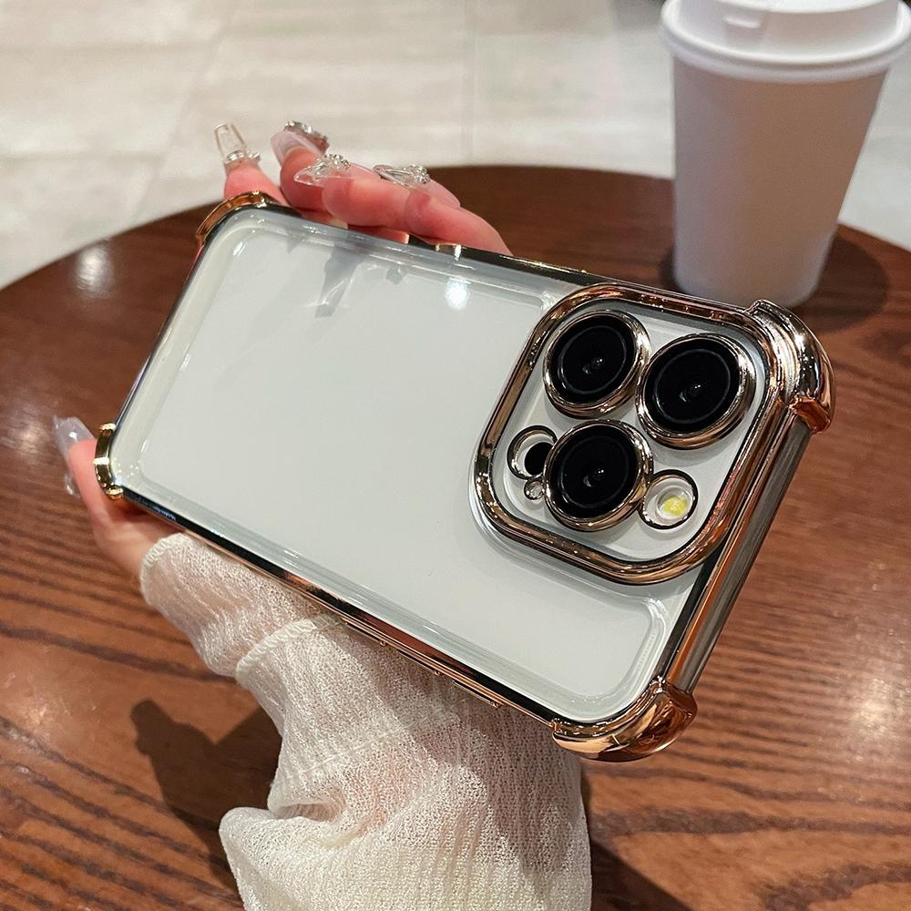 Electroplated Four Corners Anti Drop Transparent Protective Phone Cases for iPhone Huawei Honor OPPO Infinix Itel Tecno