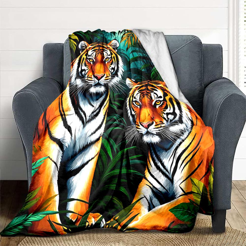 

1pc Tiger Print Blanket Lightweight Flannel Blanket Throw Blanket For Sofa, Bed, Travel, Camping, Livingroom, Office yy251015190 75x90cm