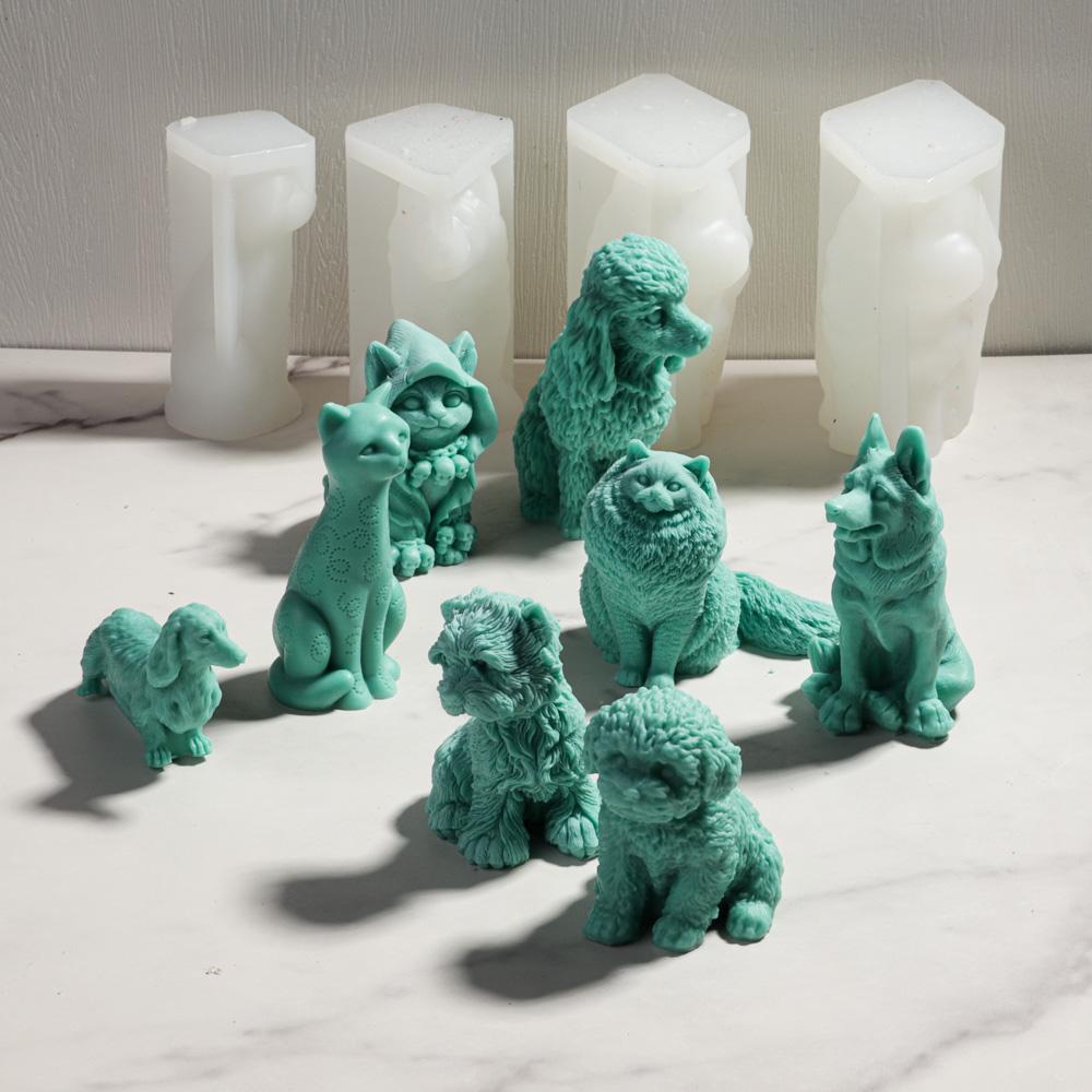 3D Cute Cat Dog Candle Silicone Mold Handmade Sausage Dog Poodle Aromatherapy Cream Candle DIY Animal Resin Doll Decoration Gift