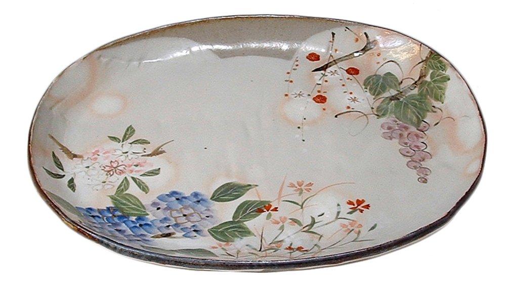 

Kyo-yaki, Kiyomizu-yaki, Shunzan-gama, 9-inch oval plate, Four Seasons Flowers, pss640