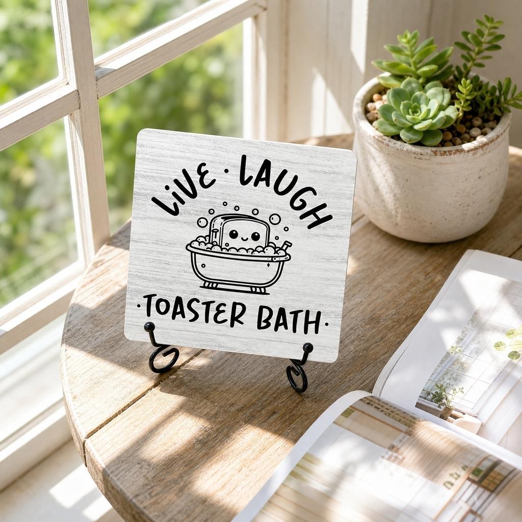 Rustic Wooden Coffee Time Sign with Metal Stand Farmhouse Style Tabletop Decorative Plaque for Kitchen Bathroom Home Decor