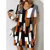 Fashionable Women's Summer Dress Colorful Geometric Plaid Print V-Neck Short Sleeve Casual Dress