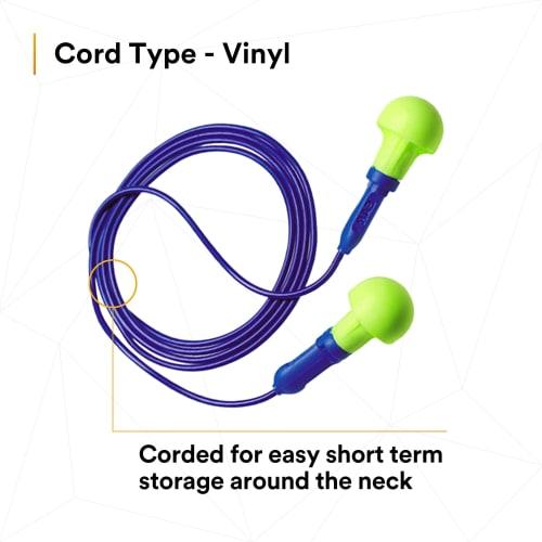 3M E.A.R Push-Ins Earplugs, Corded, 28NRR, Yellow/Blue