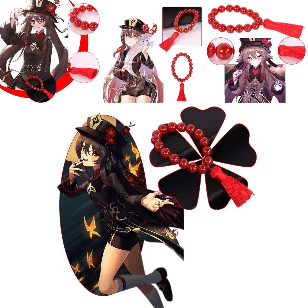 2 Stück Genshin Impact Hu Tao Armband Rote Achatperlen Atemberragender Cosplay Schmuck Dekor Für Fans