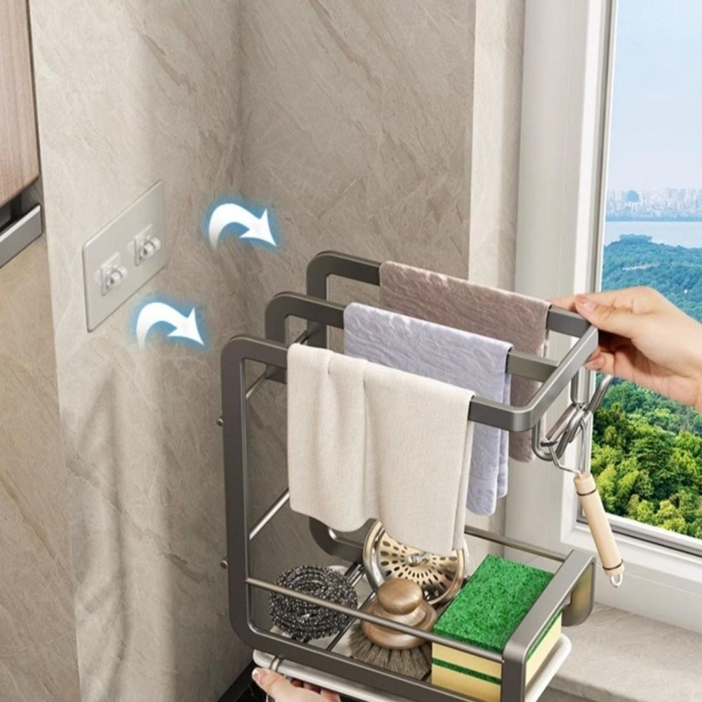 Multifunctional Wall-mounted Dishcloth Rack 2 Layers Countertop Sink Drain Rack Space Saving Kitchen Storage Rack Kitchen