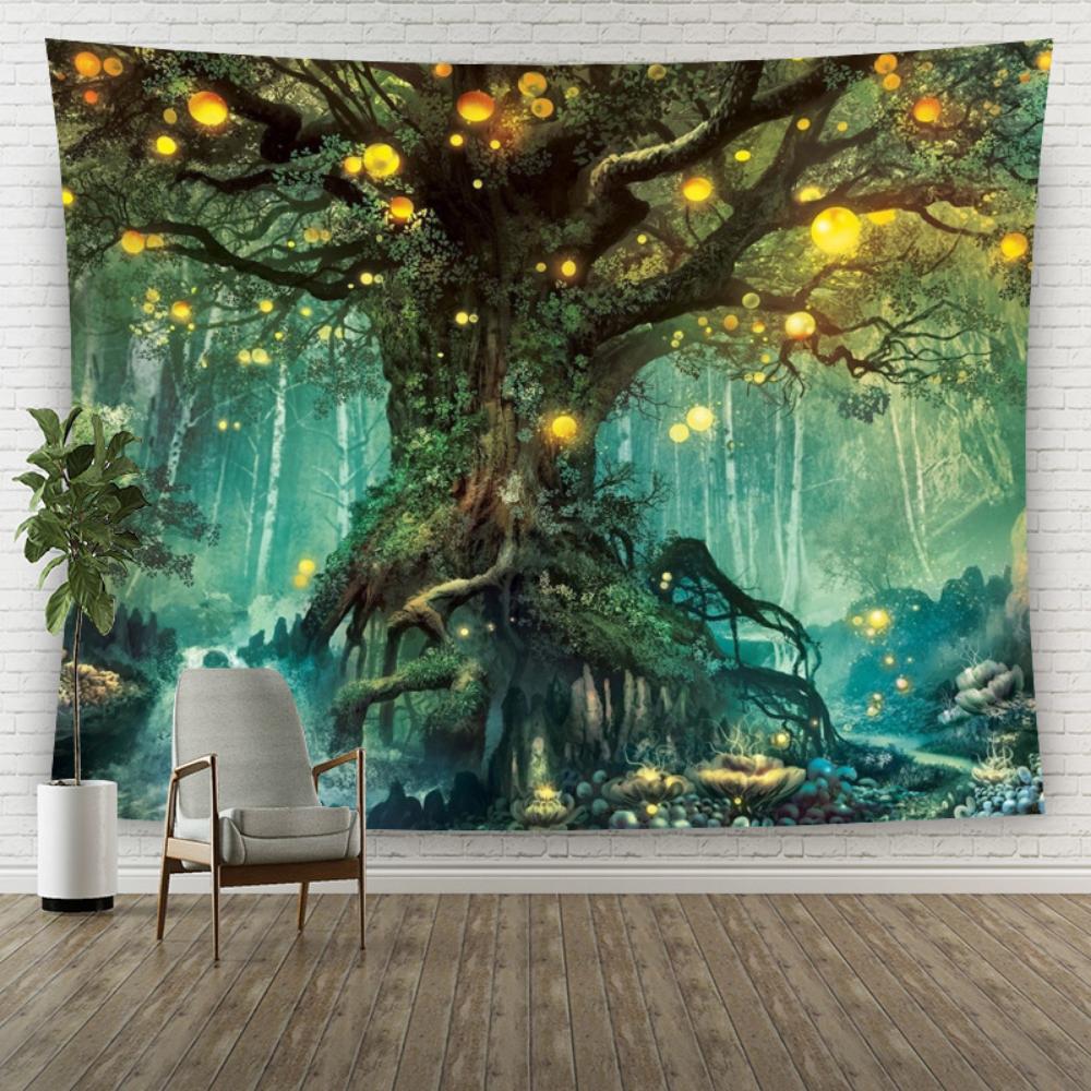 Colorful Tree Tapestry Bohemian Mandala Psychedelic Tapestry European and American Painted Tree Home Background Wall Decoration Hanging Cloth