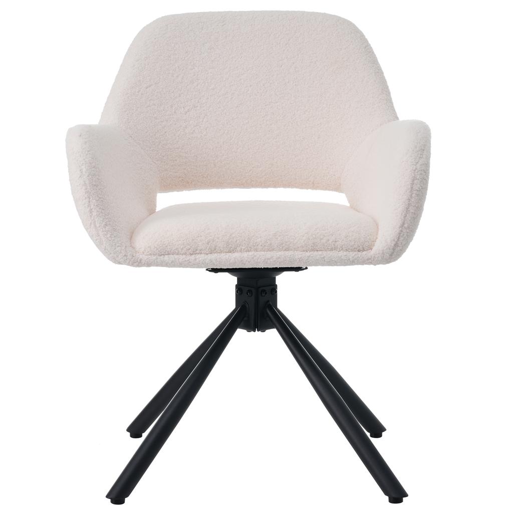 Swivel, Sherpa Fabric, Set of 2, With Armrests, Modern and Simple, Dining Chair, White