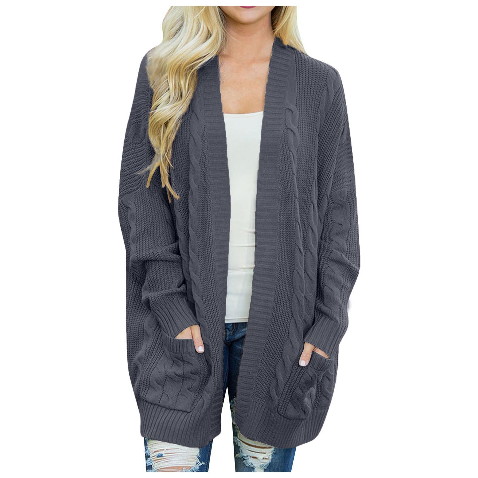 Women Long Knit Cardigan Open Front Sweater Coat with Side Slits Cable Knit Design Soft Comfortable Fit L