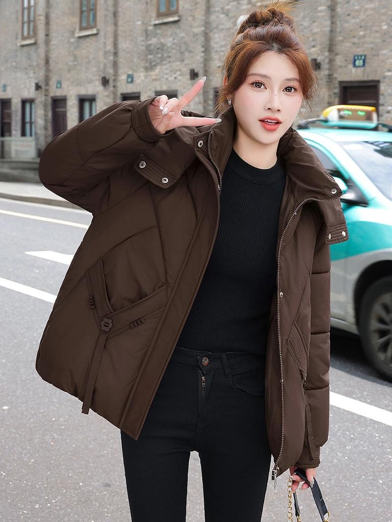 Women’s Short Hooded Windproof Thicken Warm Winter Jacket With Raglan Sleeves