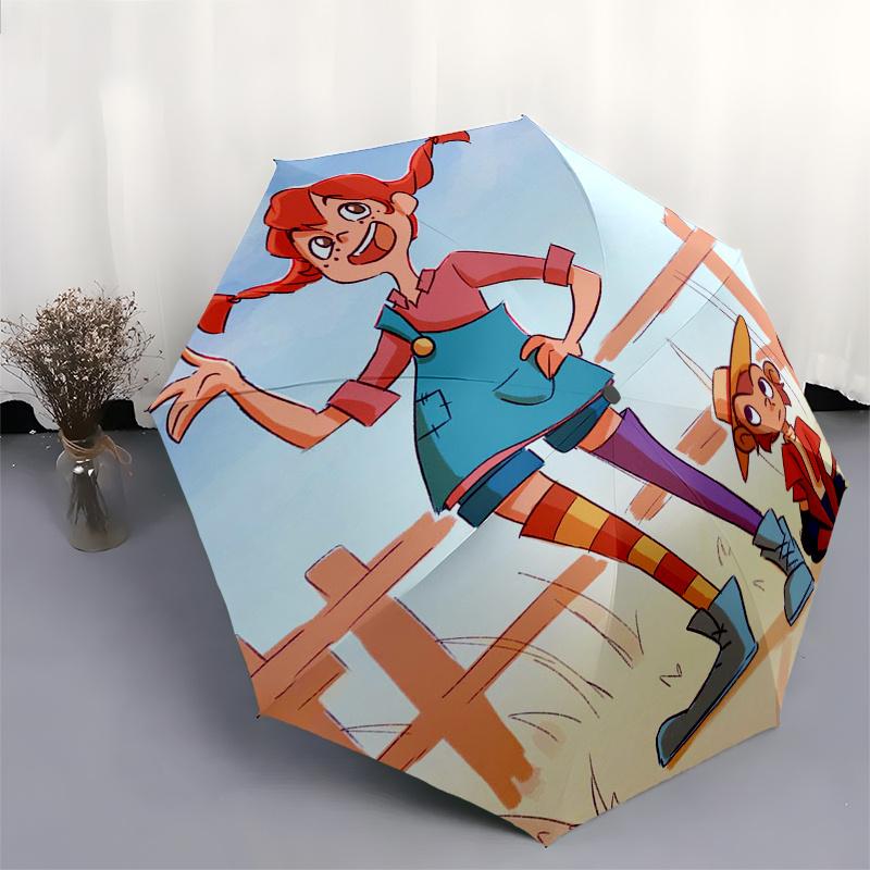 Pippi Longstocking Themed Travel Umbrella-8 Ribs Automatic Opening and Closing, Portable Folding Design, Compact and Stylish Umbrella Suitab