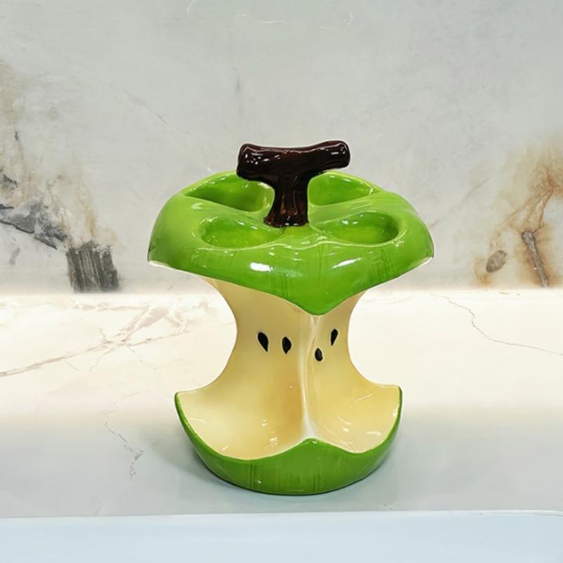 Hygienic Ceramic Toothbrush Stand With 4 Compartments  Fruit Core Theme Bathroom Storage Rack Pen Holders Organizers