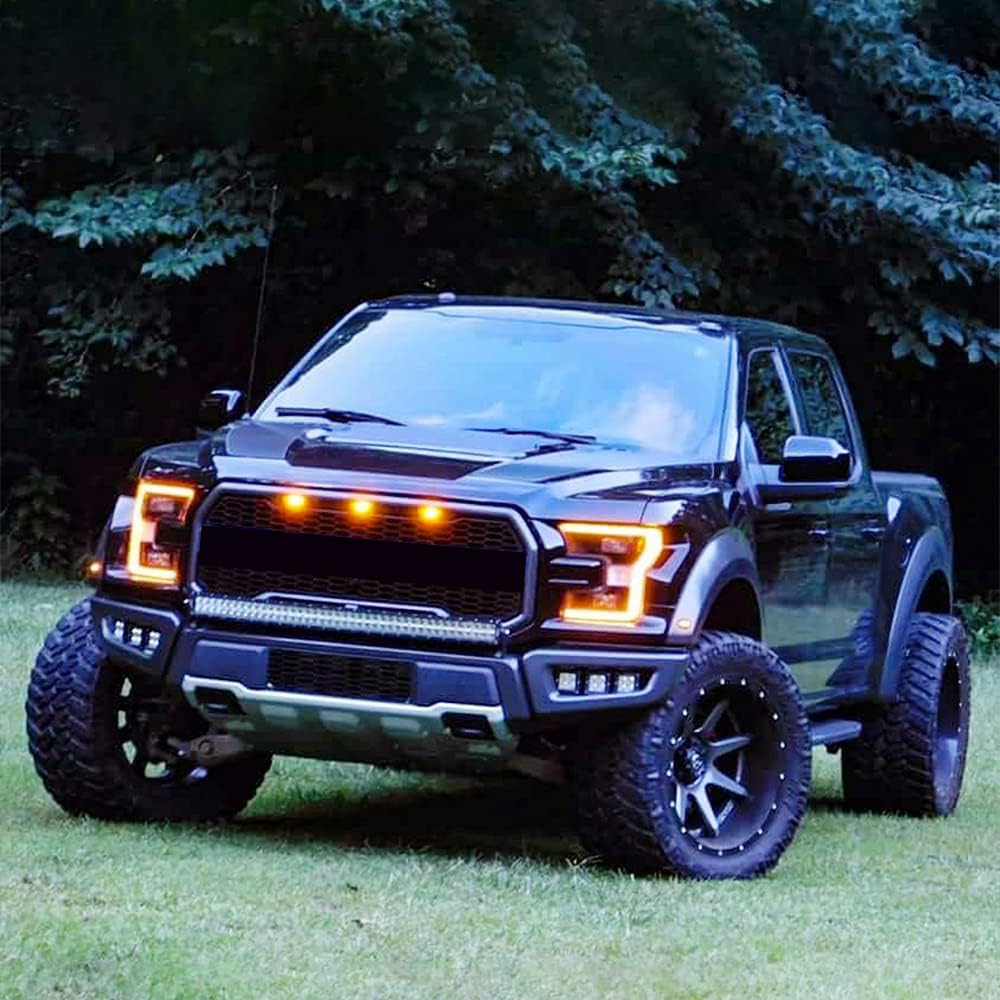 Markery grilla dla Toyota Tacoma Trd Grilla Bursztynowe światła grilla z Wysoki Łatwy Zestaw 4 X-STYLE (2016-2018), Przewód, Jasność, Instalacja,