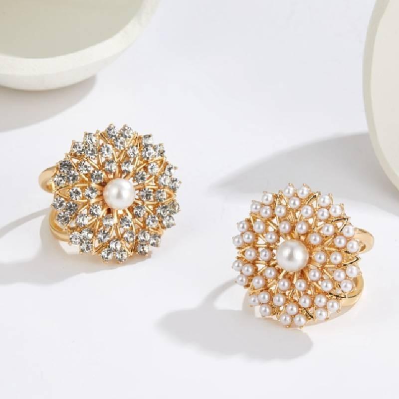 Trendy Pearl Studded Floral Scarf Ring Elegant Alloy Jewelry For Ladies