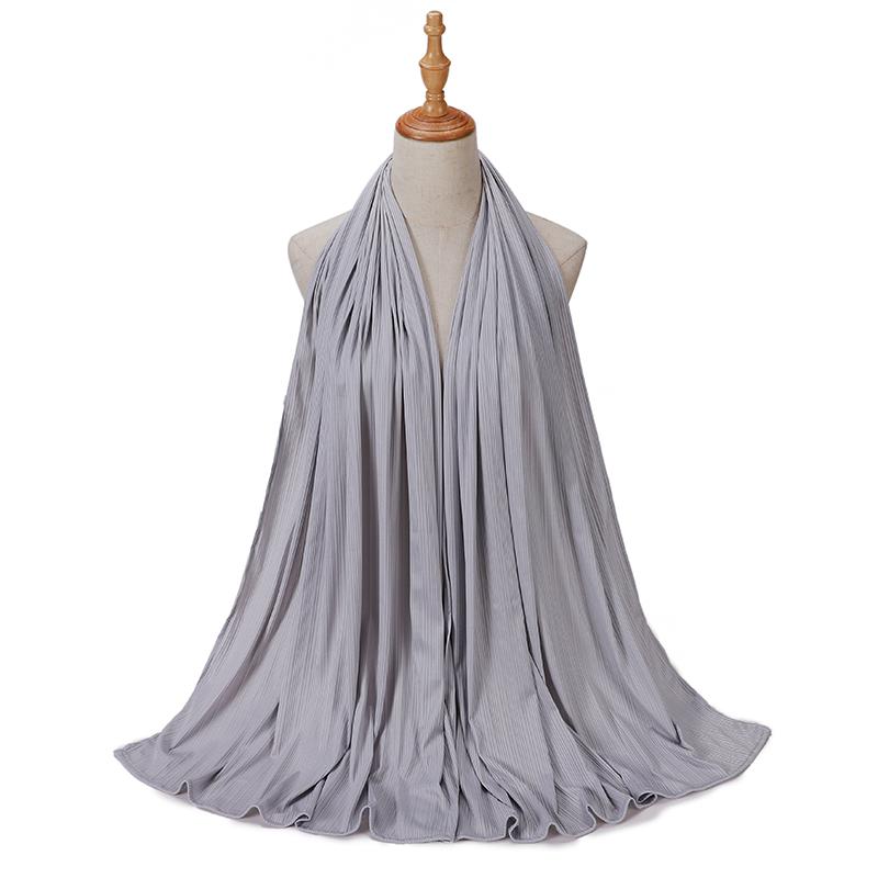 Muslim Knitted Jersey Pleated Hijab Shawls Scarf Solid Color Head Wraps Soft Hijabs Ladies Scarves