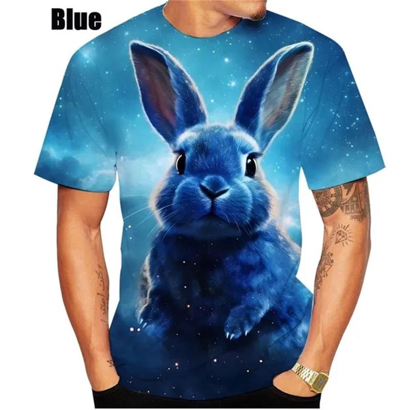 Cute Animal Rabbit Pattern T Shirt For Men Flower 3D Printed Tees Summer Casual Round Neck