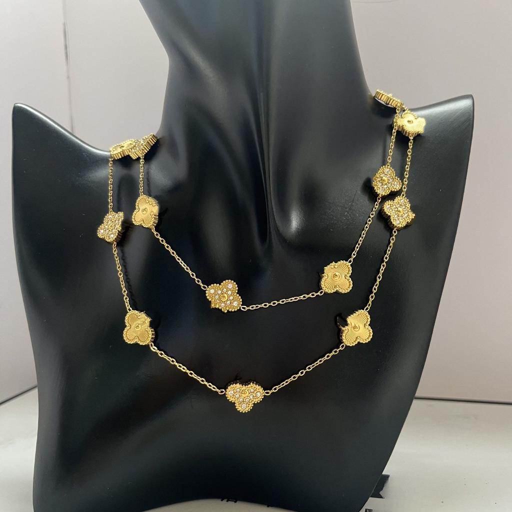 90cm Long 20-flower Classic Four-leaf Clover Necklace for Women 18K Non-fading Necklace Sweater Chain