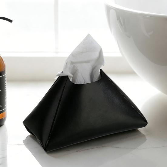 Faux Leather Tissue Holder Decorative Tissue Box Cover Pyramid Tissue Box Case Tabletop Tissue Dispenser